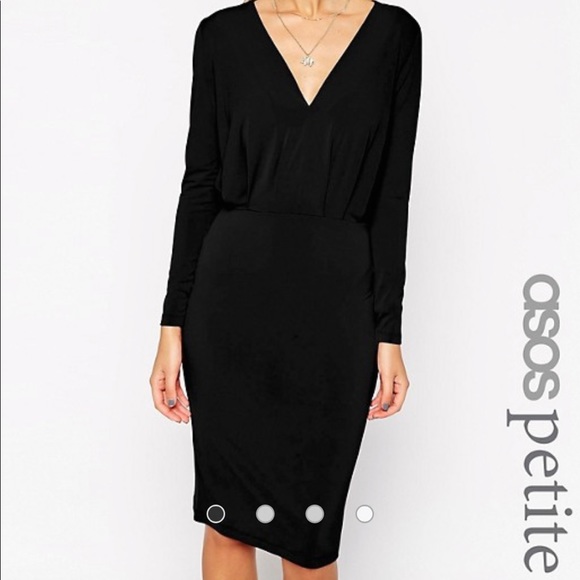 asos petite midi black dress, size 0 - Picture 1 of 8